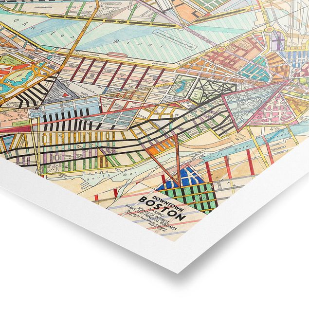Quadros multicoloridos Modern Map Of Boston