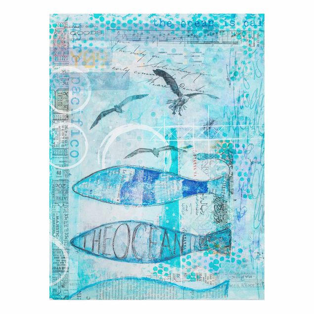 Quadros peixes Colourful Collage - Blue Fish