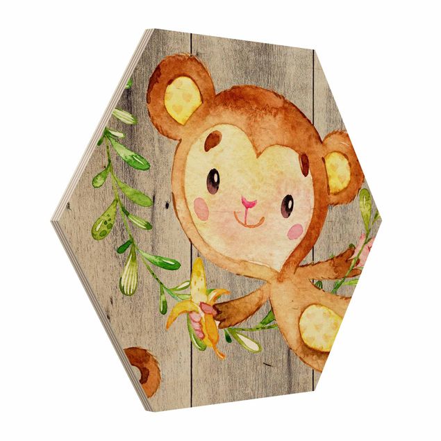 quadro animal Watercolor Monkey On Wood