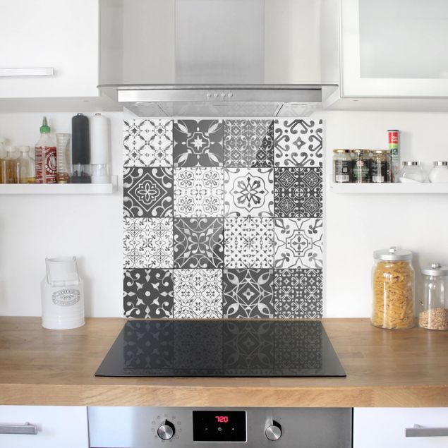 Painel anti-salpicos de cozinha padrões Tile Pattern Mix Gray White
