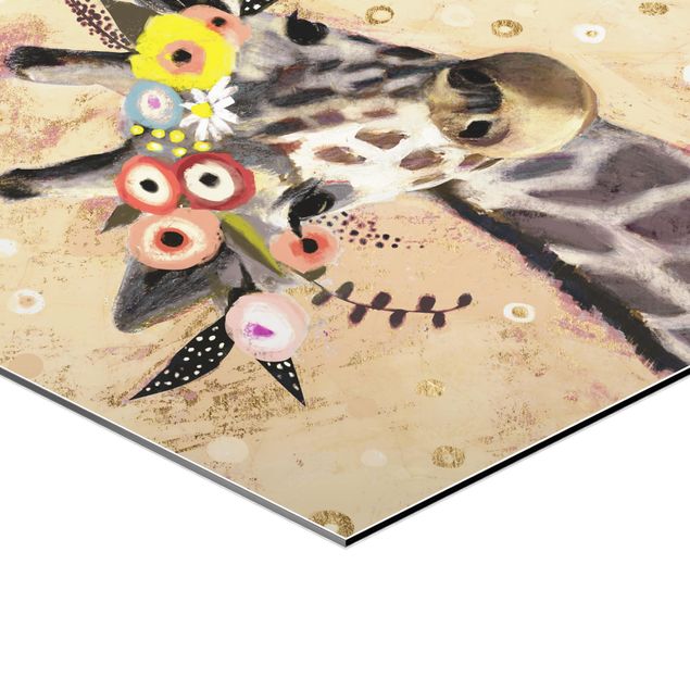 Quadros hexagonais Klimt Giraffe
