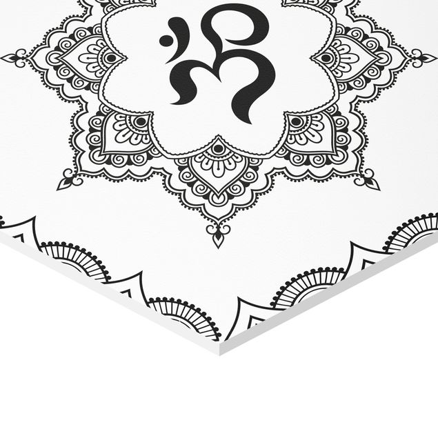 quadros para parede Hamsa Hand Lotus OM Illustration Set Black And White