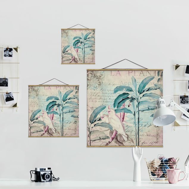 Quadros de Andrea Haase Colonial Style Collage - Cockatoos And Palm Trees