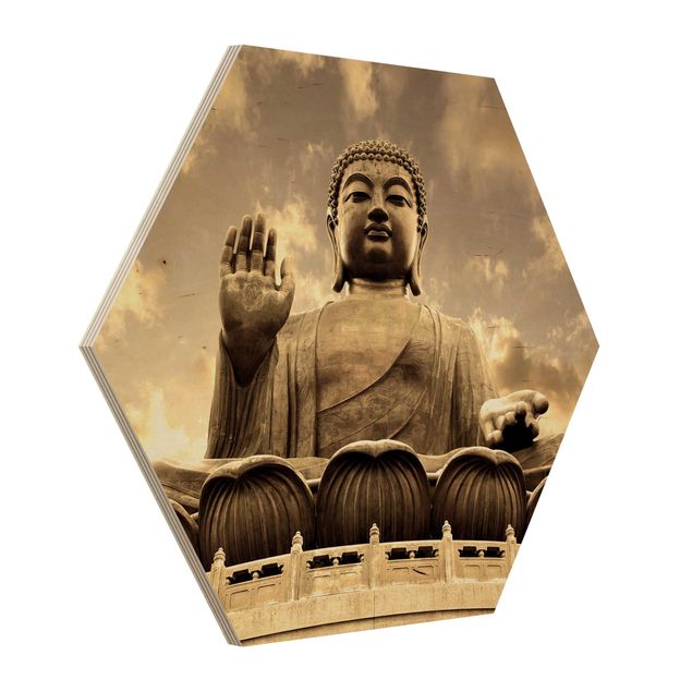 quadros em madeira para decoração Big Buddha Sepia