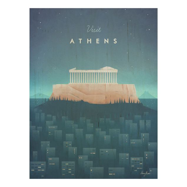 Quadros em madeira vintage Travel Poster - Athens