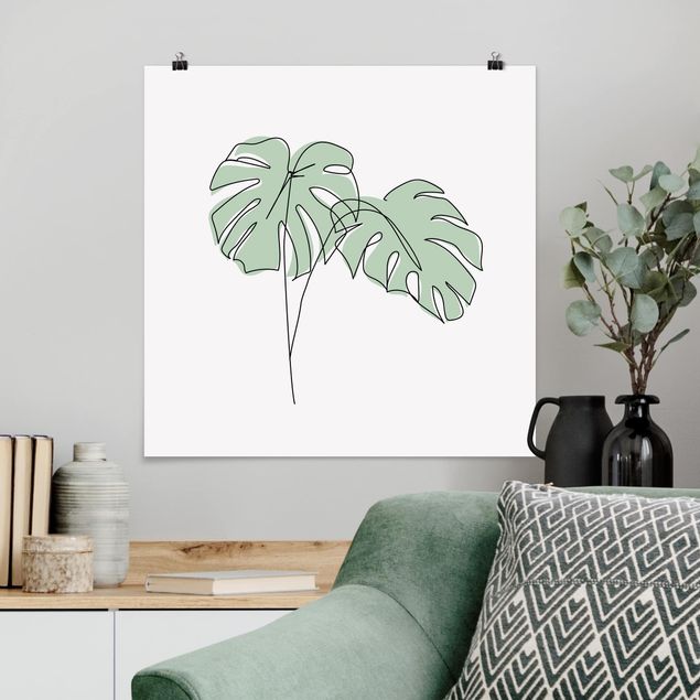 Posters flores Monstera Leaves Line Art