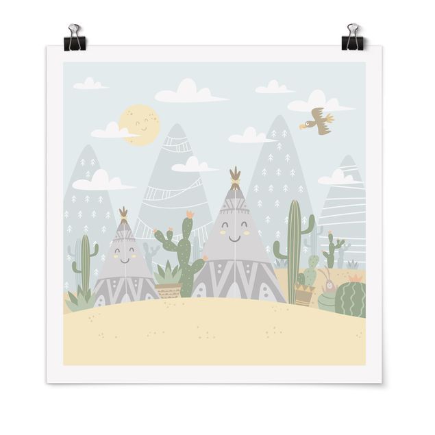 quadros decorativos para sala modernos Tepee With Cacti