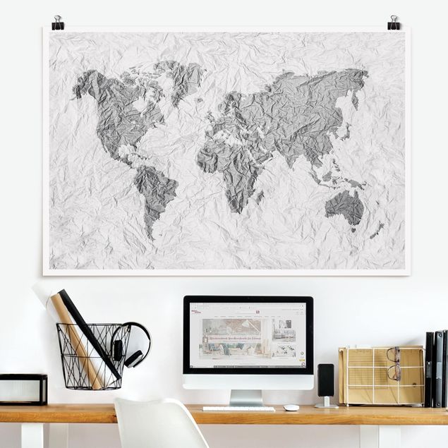 decoraçoes cozinha Paper World Map White Grey