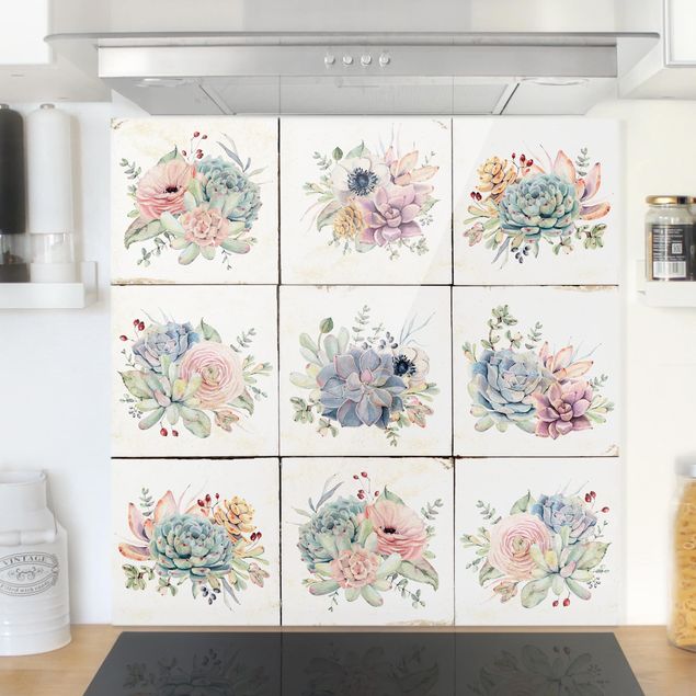 decoraçao para parede de cozinha Watercolor Flower Cottage