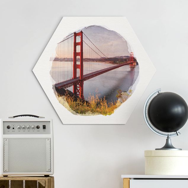 decoraçao para parede de cozinha WaterColours - Golden Gate Bridge In San Francisco