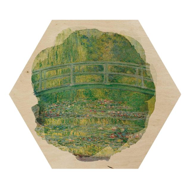 Quadros em madeira paisagens Water Colours - Claude Monet - Japanese Bridge