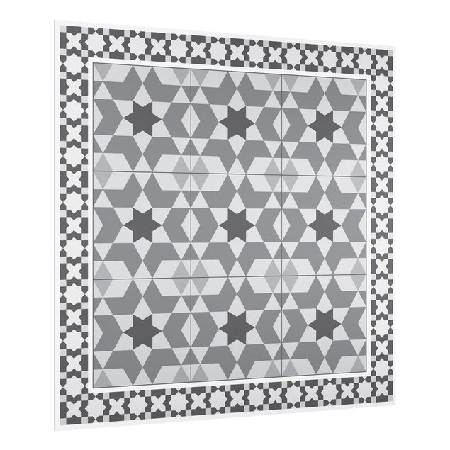 painéis antisalpicos Geometrical Tiles Kaleidoscope grey With Border