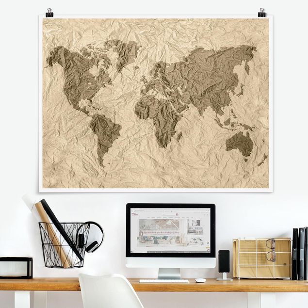 decoraçoes cozinha Paper World Map Beige Brown