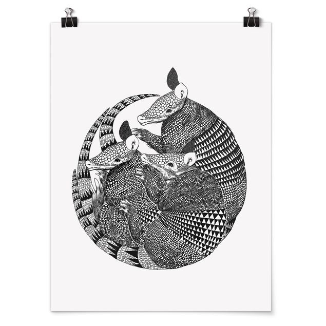 Posters animais Illustration Armadillos Black And White Pattern