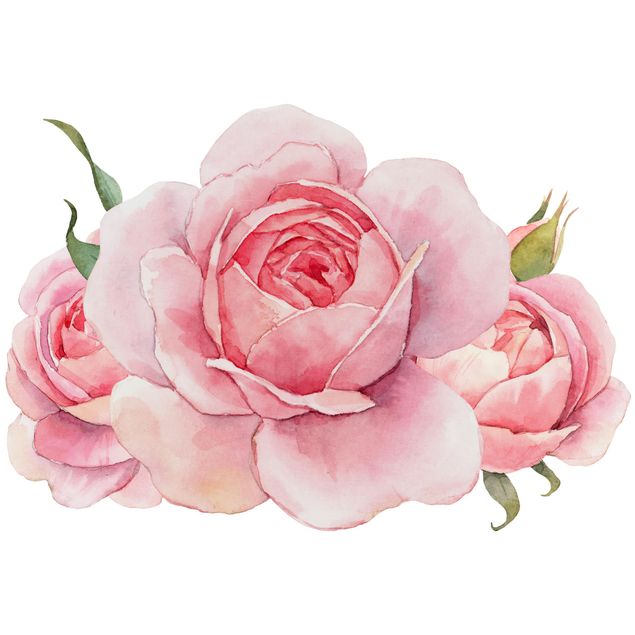 Autocolantes de parede plantas Watercolour Pink Rose XXL