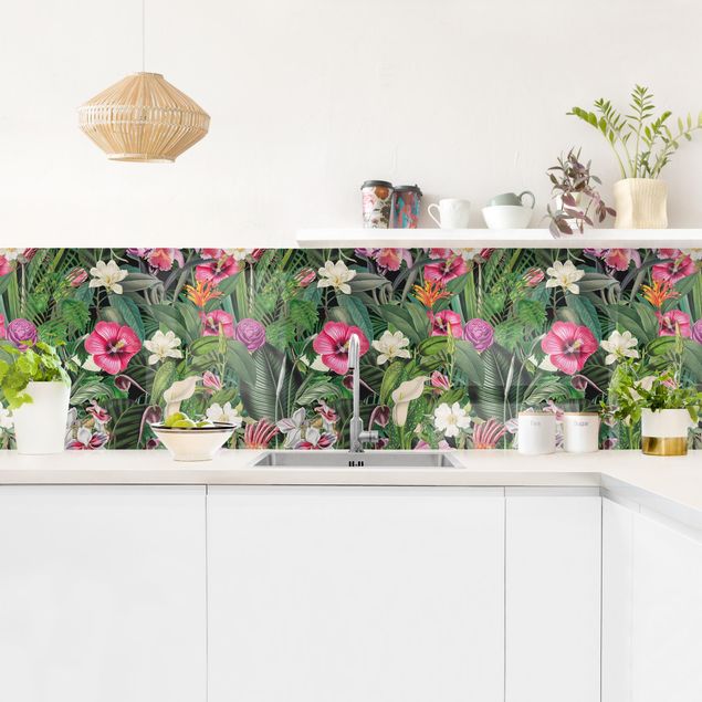 painéis antisalpicos Colourful Tropical Flowers Collage