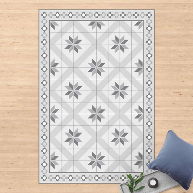 Tapete para varandas Geometrical Tiles Rhombal Flower Grey With Border