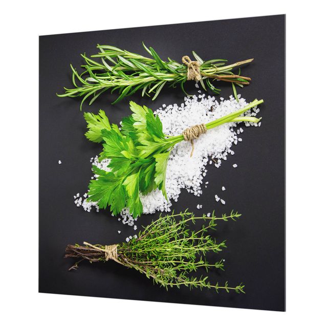 Painel anti-salpicos de cozinha Herbs On Salt Black Backdrop