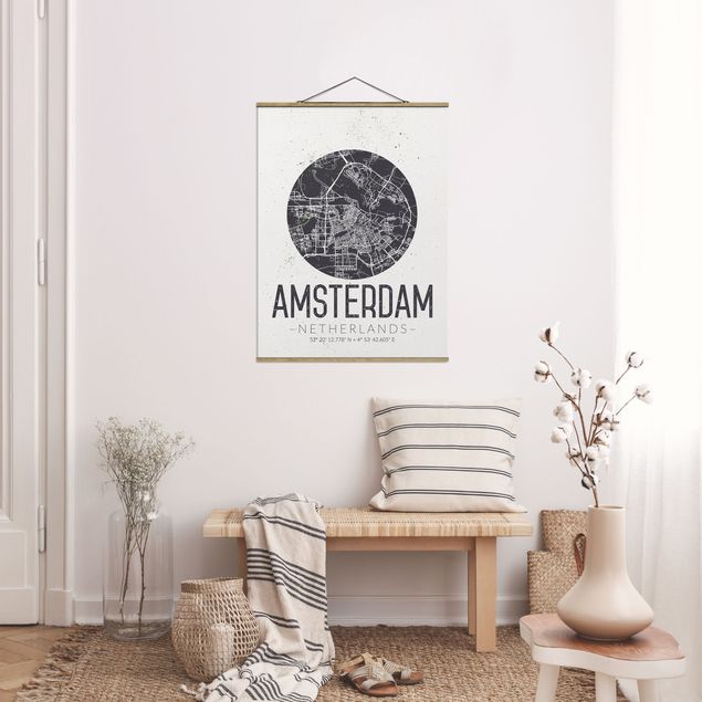 Quadros cidades Amsterdam City Map - Retro