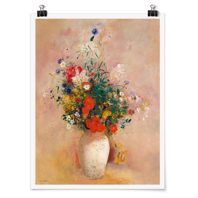 Quadros florais Odilon Redon - Vase With Flowers (Rose-Colored Background)