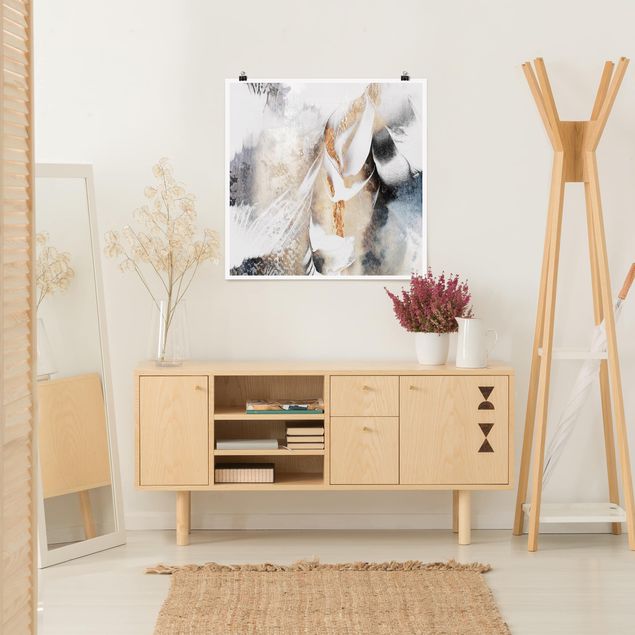 Posters abstratos Golden Abstract Winter Painting