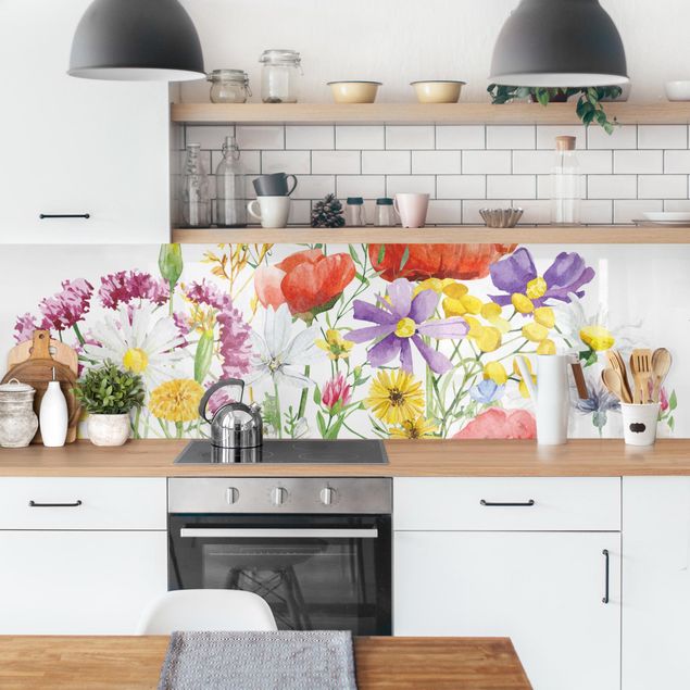 Backsplash de cozinha flores Watercolour Flowers