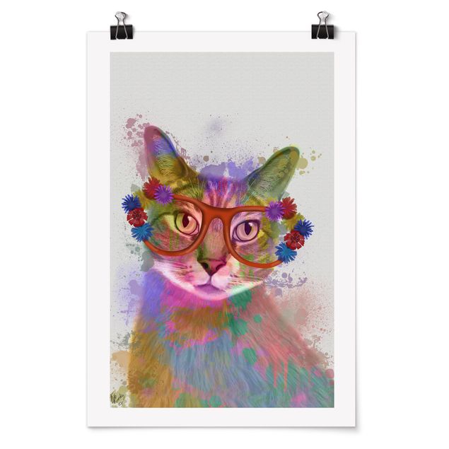 quadros modernos para quarto de casal Rainbow Splash Cat