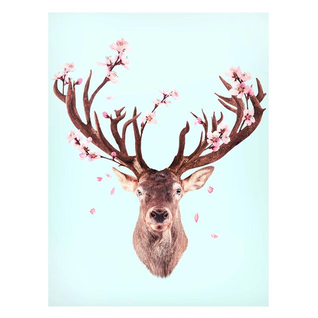 Quadros veados Deer With Cherry Blossoms