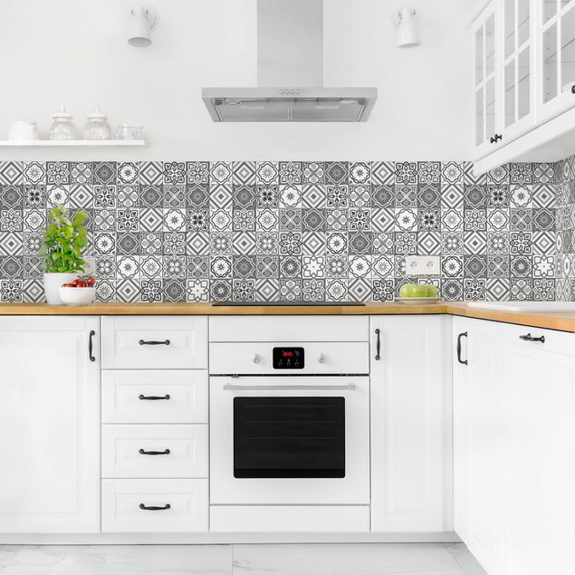 Backsplash de cozinha imitação azulejos Mediterranean Tile Pattern Grayscale