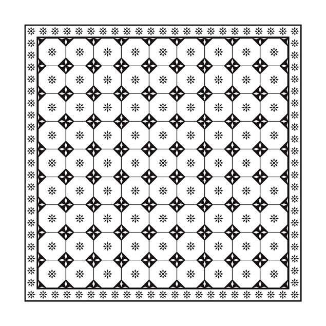 tapete branco e preto Geometrical Tiles Cottage Black And White With Border