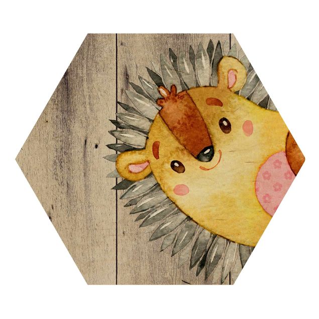 Quadros em cinza Watercolor Hedgehog On Wood