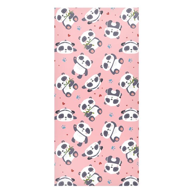decoração quarto bebé Cute Panda With Paw Prints And Hearts Pastel Pink