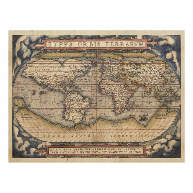 Quadros em madeira vintage Historic World Map Typus Orbis Terrarum