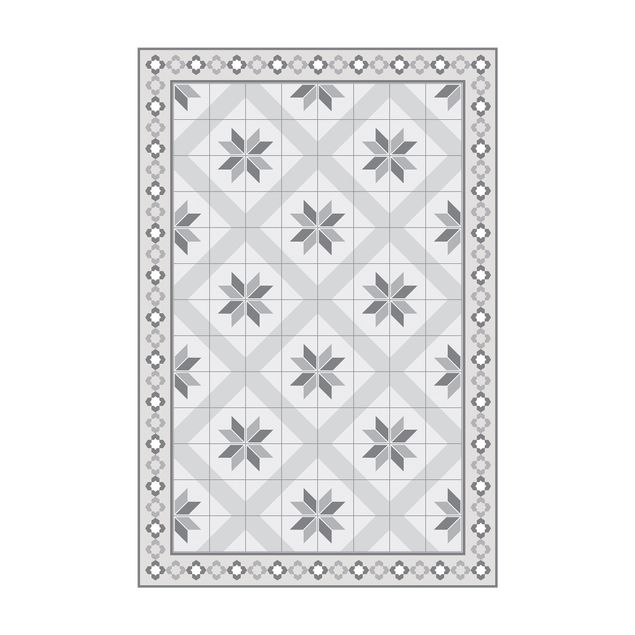 Tapete de flores Geometrical Tiles Rhombal Flower Grey With Border