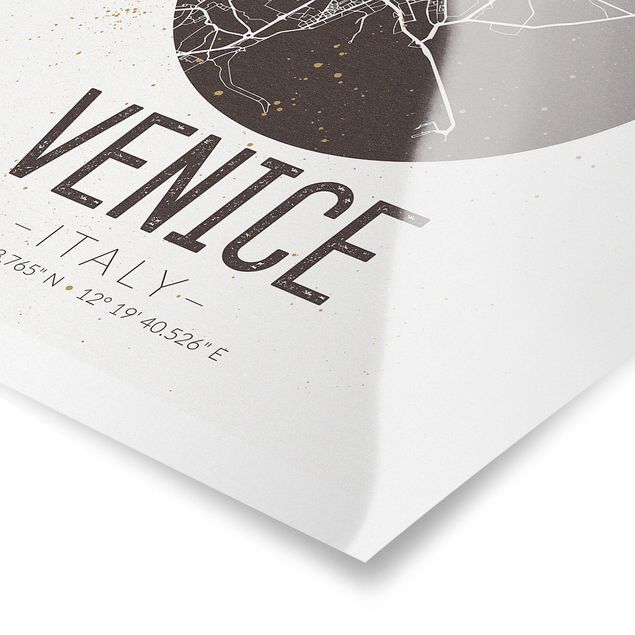 quadros em preto e branco Venice City Map - Retro