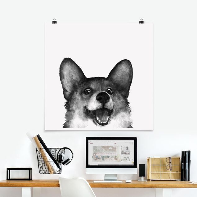 decoraçao para parede de cozinha Illustration Dog Corgi Black And White Painting