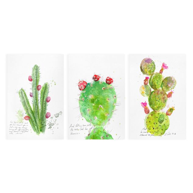 quadros decorativos verde Cactus With Bible Verse Set I