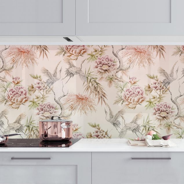 decoraçao para parede de cozinha Watercolour Birds With Large Flowers In Ombre