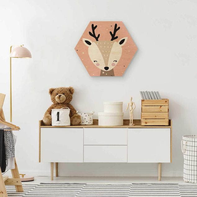 quadros em madeira para decoração Happy Deer