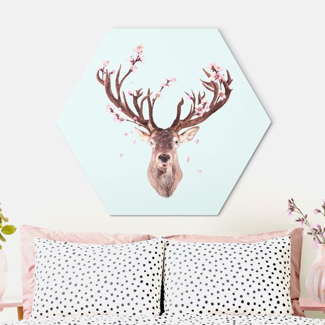 Quadros veados Deer With Cherry Blossoms