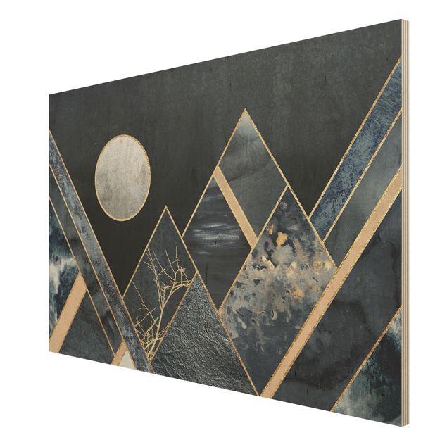 Quadros de Elisabeth Fredriksson Golden Moon Abstract Black Mountains