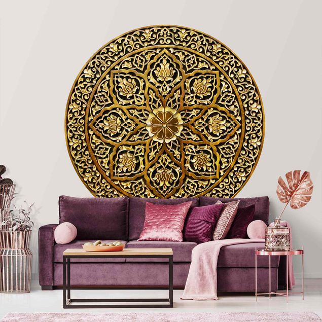 Papel de parede ornamental Noble Mandala In Wood Look
