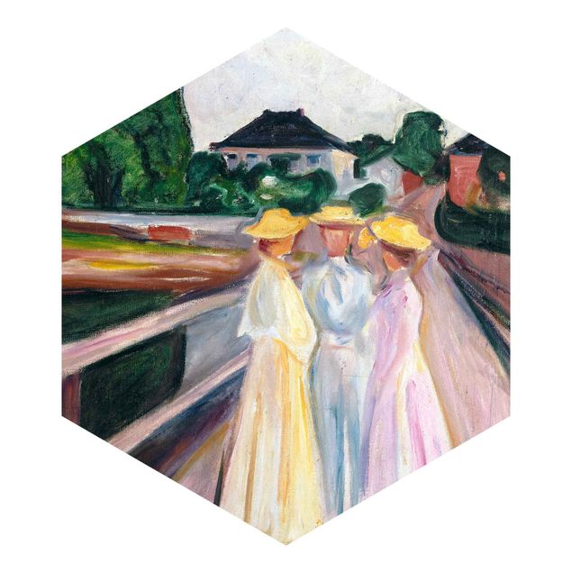 Papel de parede hexagonal Edvard Munch - Three Girls