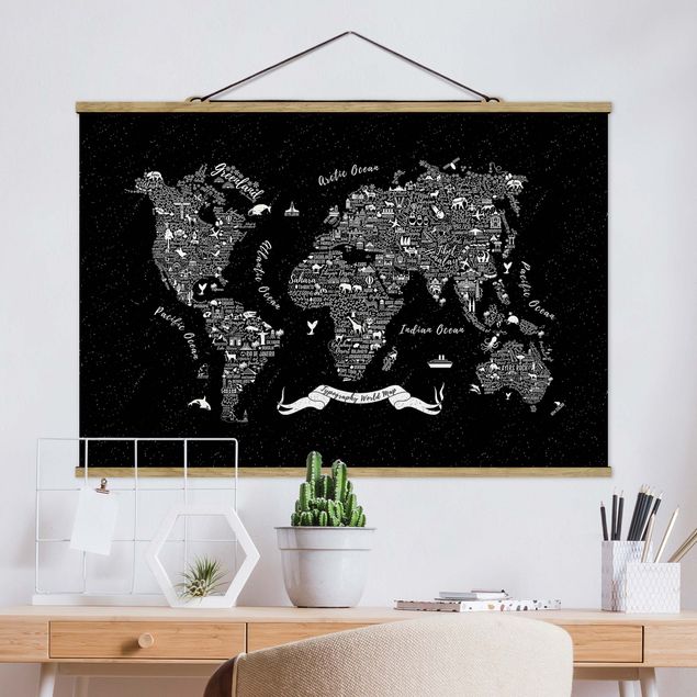 decoraçoes cozinha Typography World Map Black
