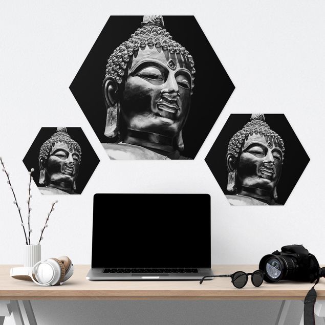 Quadros hexagonais Buddha Statue Face