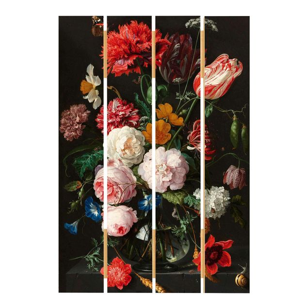 Quadros em madeira vintage Jan Davidsz De Heem - Still Life With Flowers In A Glass Vase