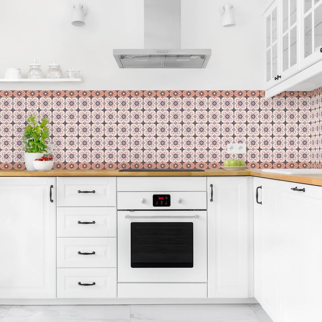 Backsplash de cozinha imitação azulejos Geometrical Tile Mix Flower Orange
