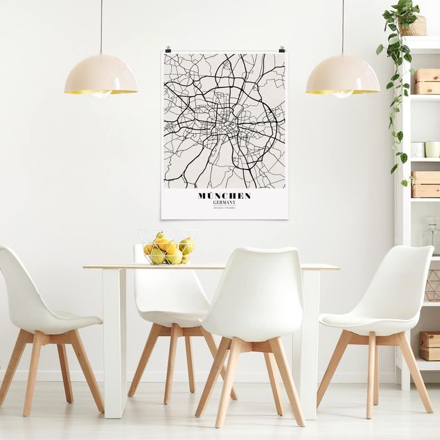 Posters em preto e branco Munich City Map - Classic
