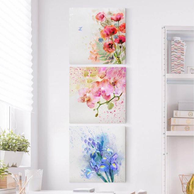 Telas decorativas flores Watercolour Flower Trio