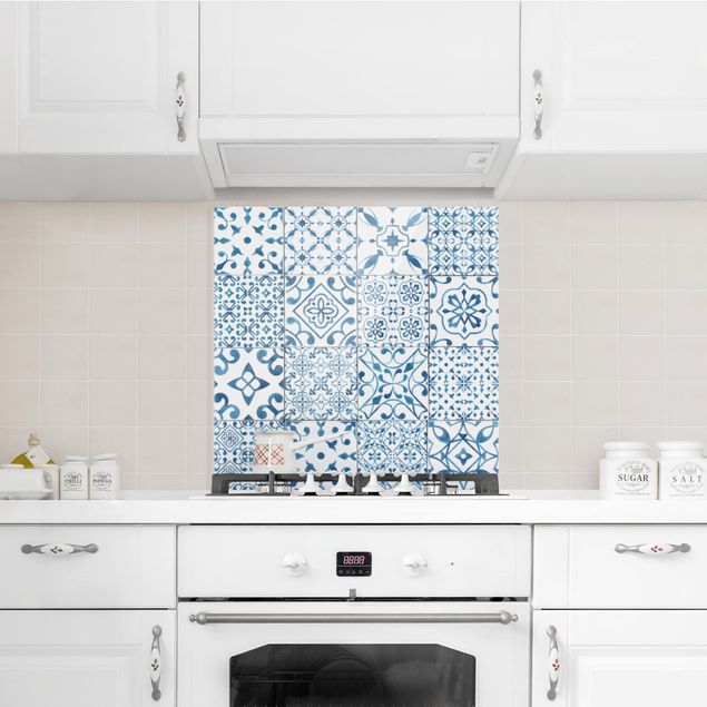 Painel anti-salpicos de cozinha padrões Pattern Tiles Blue White